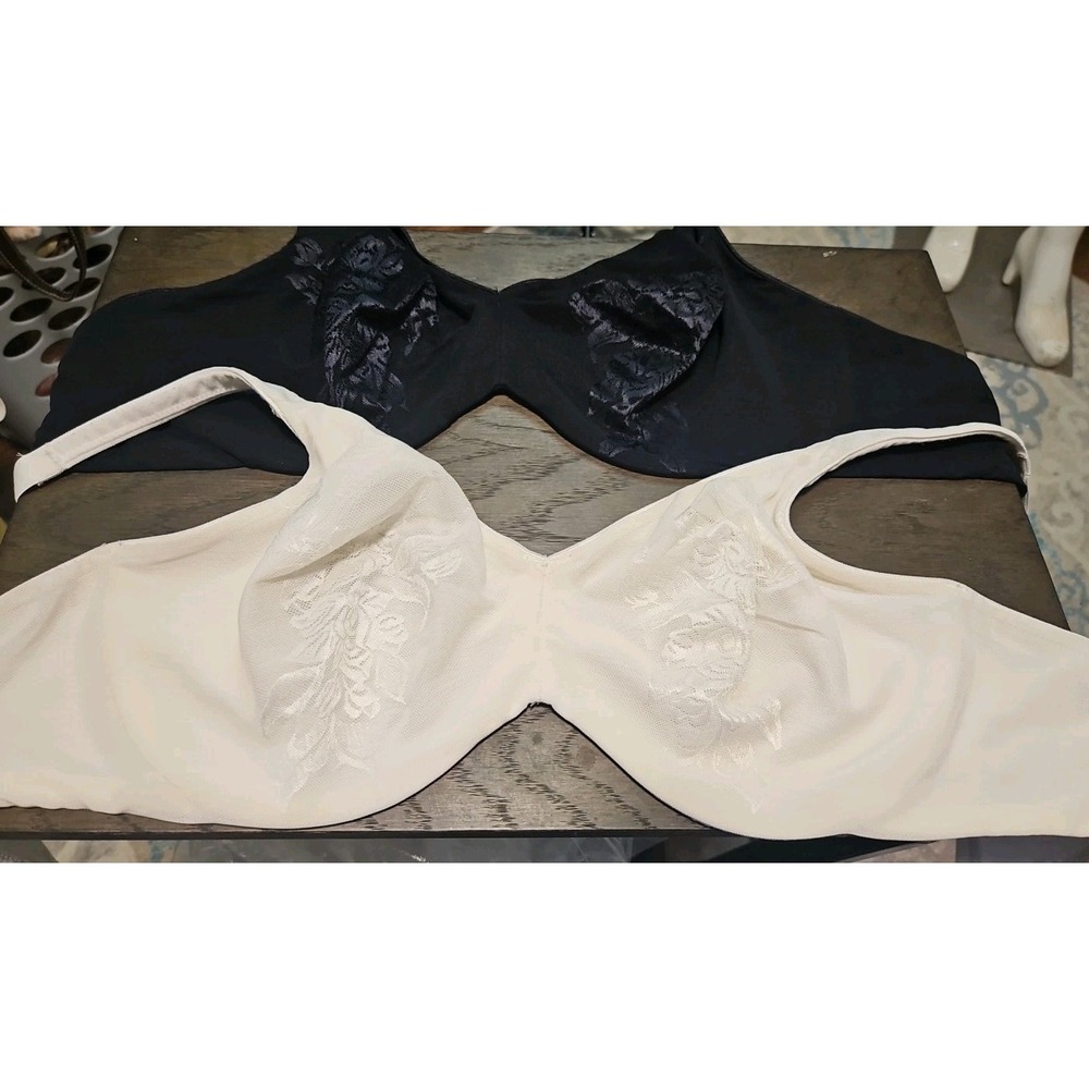 2Maidenform Lilyette Minimizer Floral Lace Underwire Bra in Cream & Black Sz 42C